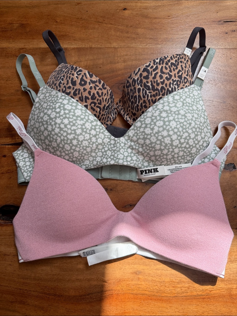 PINK Victoria's Secret - size 32A.Women's Bras - Pink, Sage Floral, Leopard